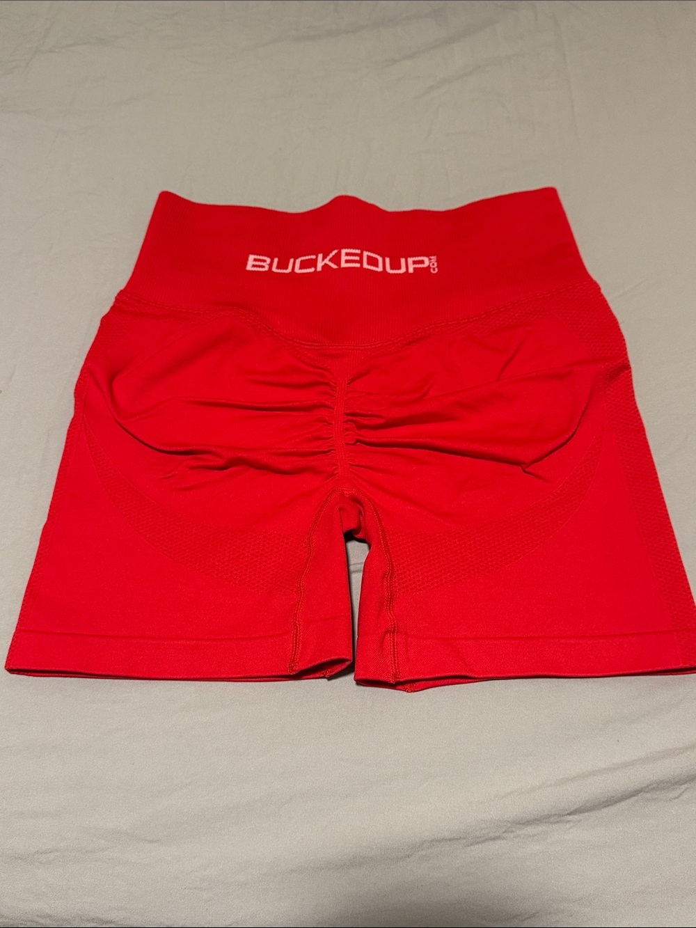 BUCKEDUP High-Waist Red Scrunch Bike Shorts